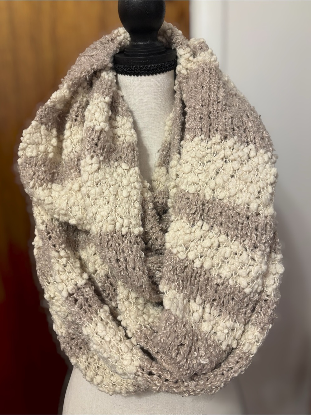 Kimchi Blue Cream and Tan Textured Infinity Knit Scarf